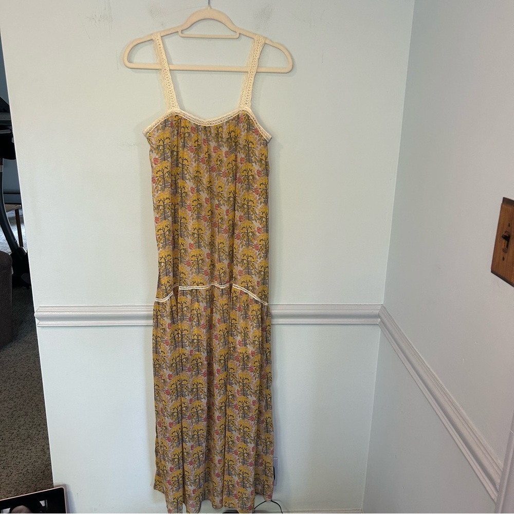 Zara Yellow Floral Embroidered Sleeveless Kaftan Dress Size XS